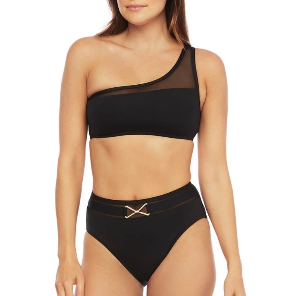 Black High Waisted Swimsuit La Blanca one shoulder bikini size 6